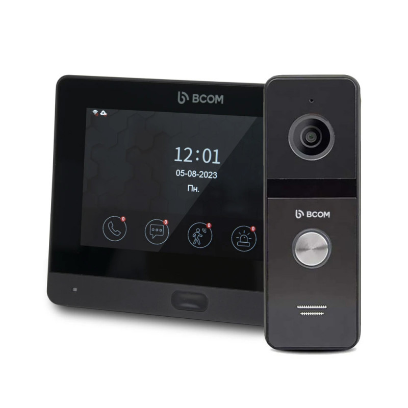 Комплект Wi-Fi домофонa BCOM BD-760FHD/T чорний з підтримкою Tuya Smart + BT-400FHD чорна