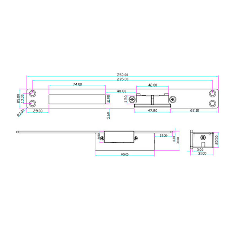 Електромеханічна защіпка Yli Electronic YS-132NO (power open) довга