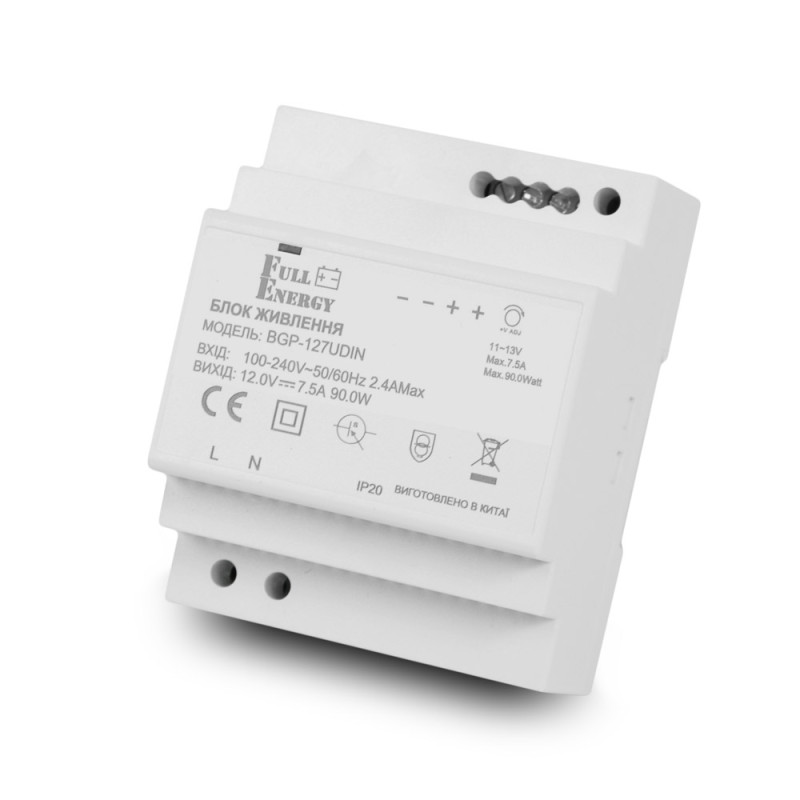 Блок живлення Full Energy BGP-127UDIN 12В/7.5А для кріплення на DIN рейку