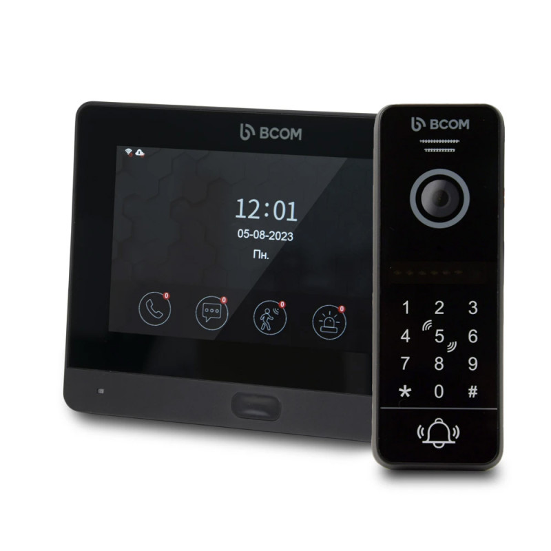 Комплект Wi-Fi домофонa BCOM BD-760FHD/T чорний з підтримкою Tuya Smart + BT-400HD-AC чорна