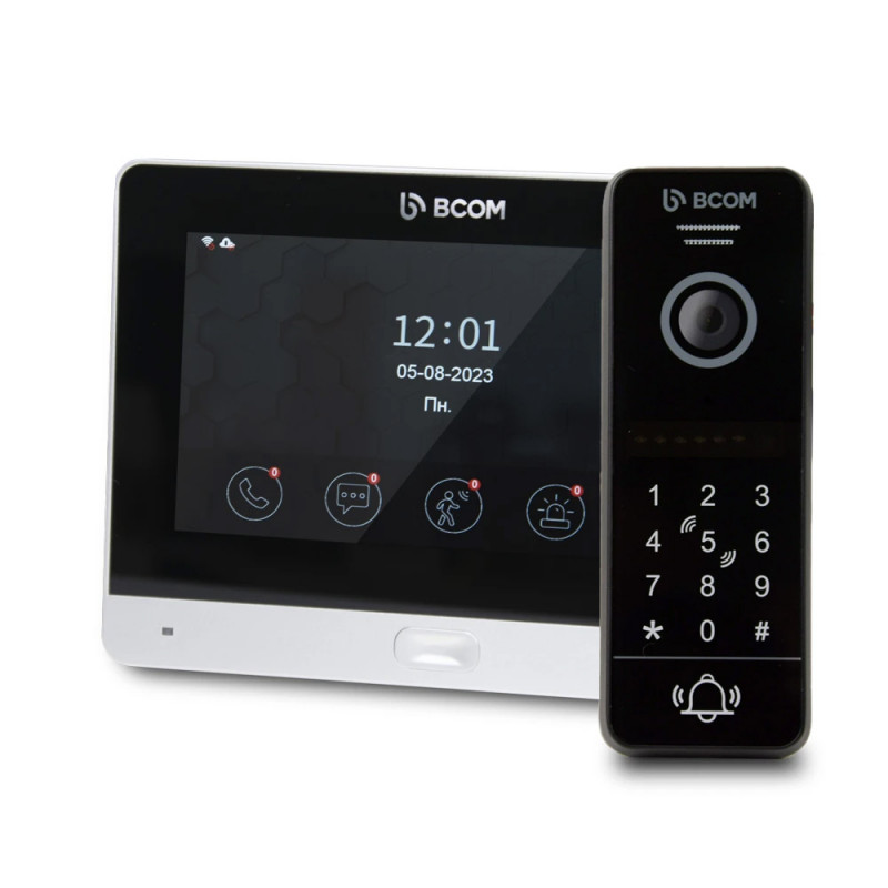 Комплект Wi-Fi домофонa BCOM BD-760FHD/T сріблястий з підтримкою Tuya Smart + BT-400HD-AC чорна