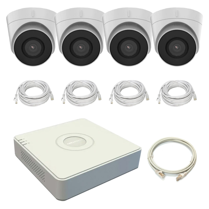 Комплект відеоспостереження Hikvision 2 MП на 4 купольні IP-камери