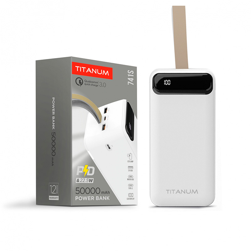 Повербанк Videx TITANUM 741S 22.5W 50000mAh білий