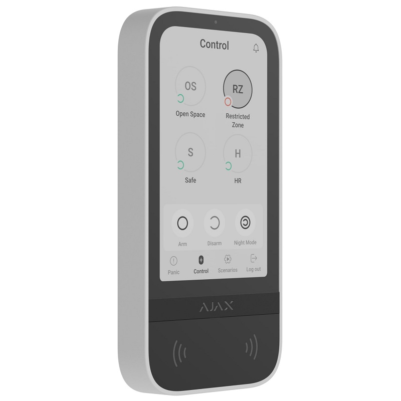 Клавіатура Ajax KeyPad TouchScreen з сенсорним екраном і безконтактною авторизацією біла