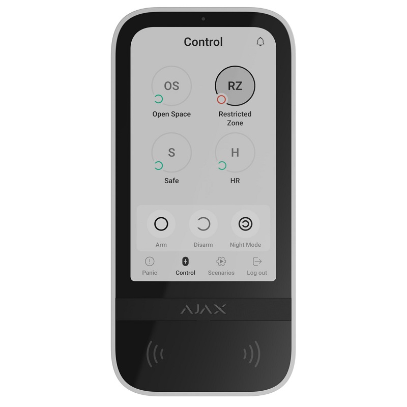 Клавіатура Ajax KeyPad TouchScreen з сенсорним екраном і безконтактною авторизацією біла