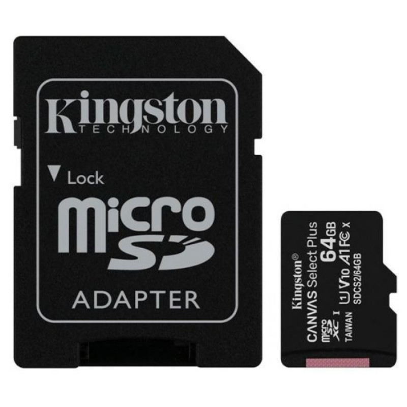 Карта пам'яті Micro SDXC 64Гб Kingston Canvas Select Plus 100R A1 C10 Card + AD