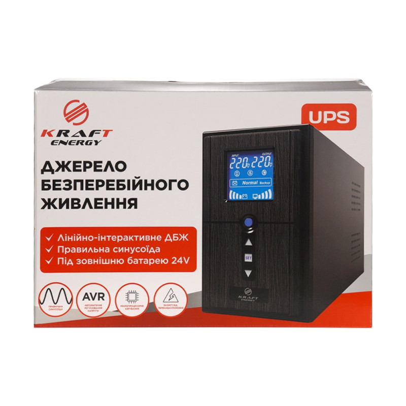 ДБЖ Kraft KRF-PSW1000VA/800W(LCD)24V UPS під зовнішній акумулятор