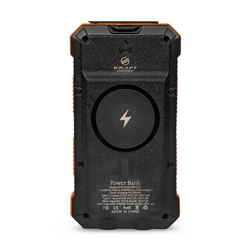 Повербанк Kraft KPB-U2230WFCSL 20000mAh с солнечной панелью и беспроводной зарядкой