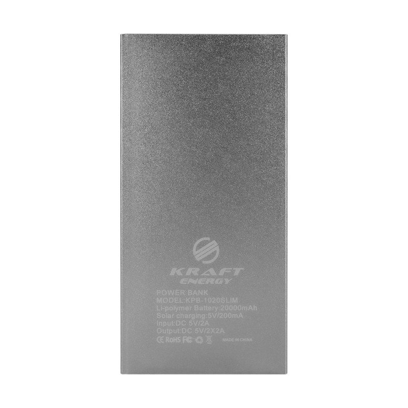 Повербанк Kraft KPB-1020SLIM 20000mAh з сонячною панеллю сріблястий