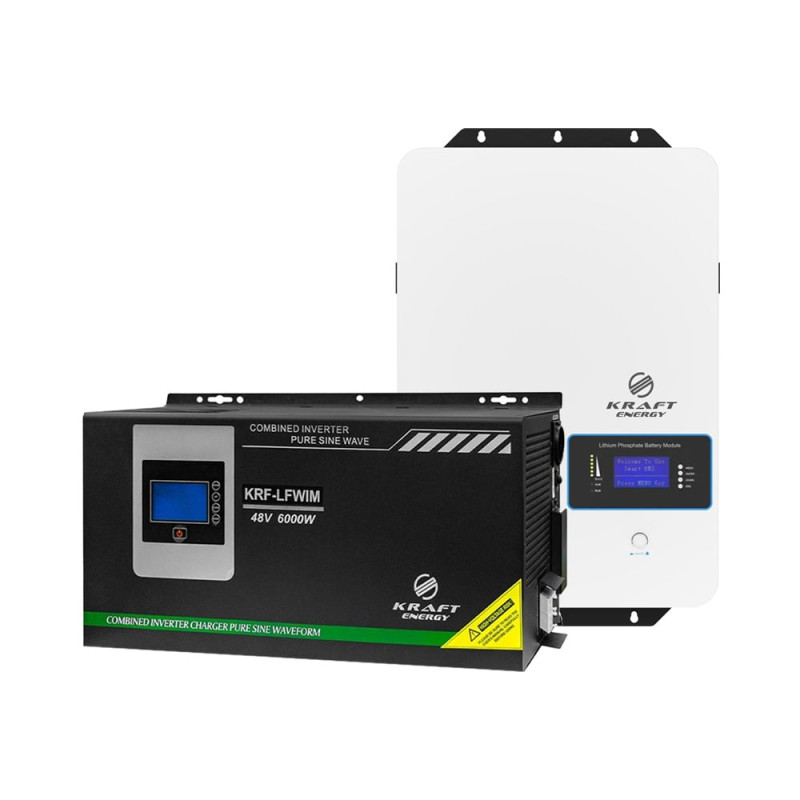 Комплект резервного живлення Kraft KRF-LFWIM-6KW/48V-60A 6kW + LiFePO4 батарея 10240 Вт-г