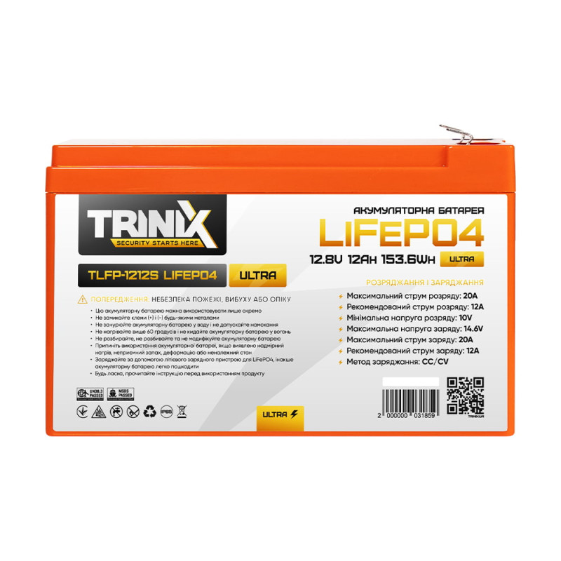 Акумуляторна батарея Trinix TLFP-1212S Ultra LiFePO4 12В 12 Аг літій-залізо-фосфатна