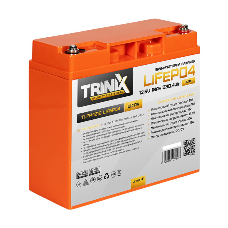 Аккумуляторная батарея Trinix TLFP-1218 Ultra LiFePO4 (4S) 12В 18 Ач литий-железо-фосфатная
