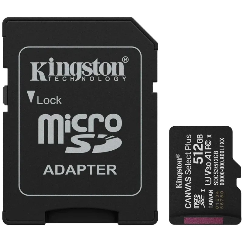 Карта пам'яті Kingston 512GB microSDXC Canvas Select Plus Gen3 Card + Adapter