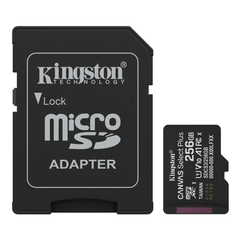 Карта пам'яті Kingston microSD 256GB C10 UHS-I A1 V10 R150MB/s + SD